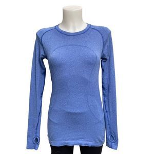 Lululemon Womens Swiftly Tech Longsleeve Top In Blue with Thumbholes sz 6